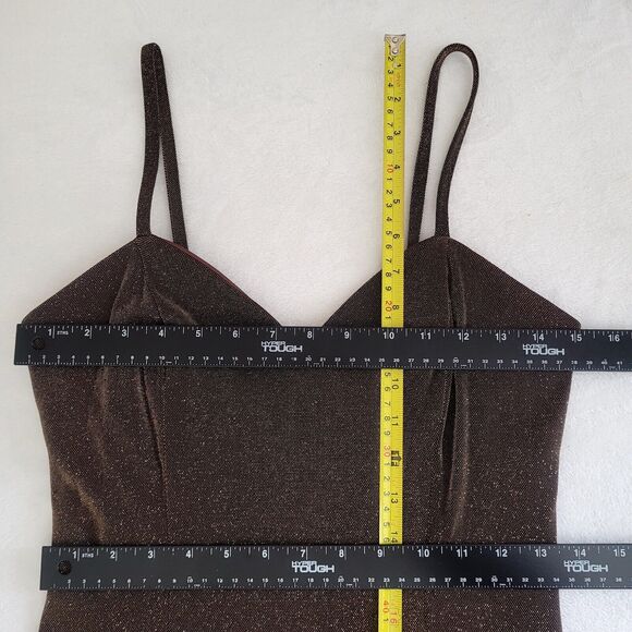 Vtg Betsy & Adam Sz 6 Metallic Copper Brown Dark Romance Vampy Maxi Dress - Picture 7 of 8